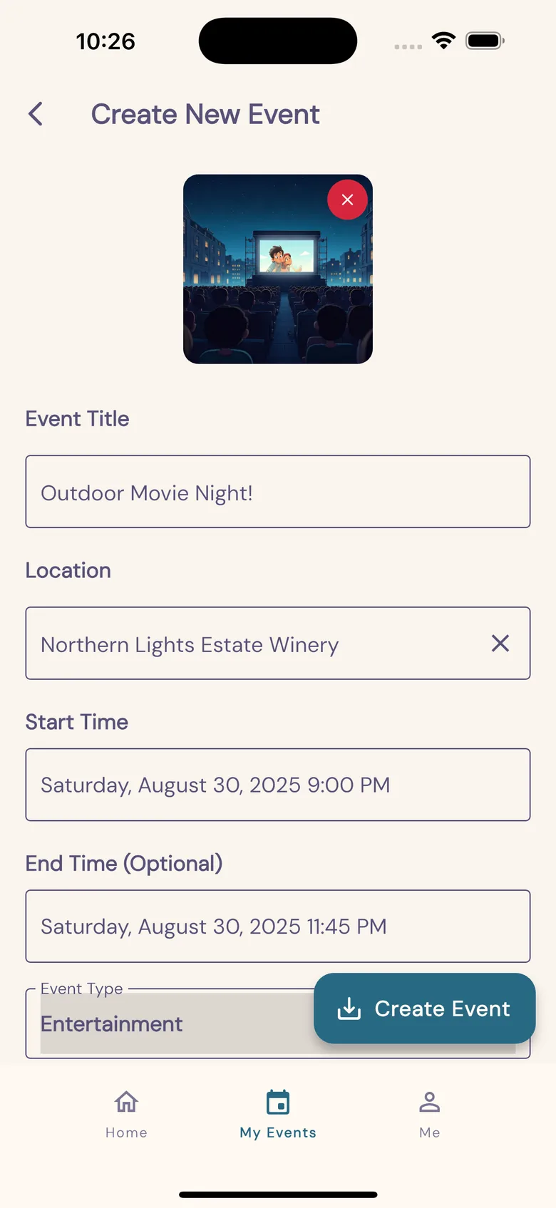 Creating a new event in PG Social.