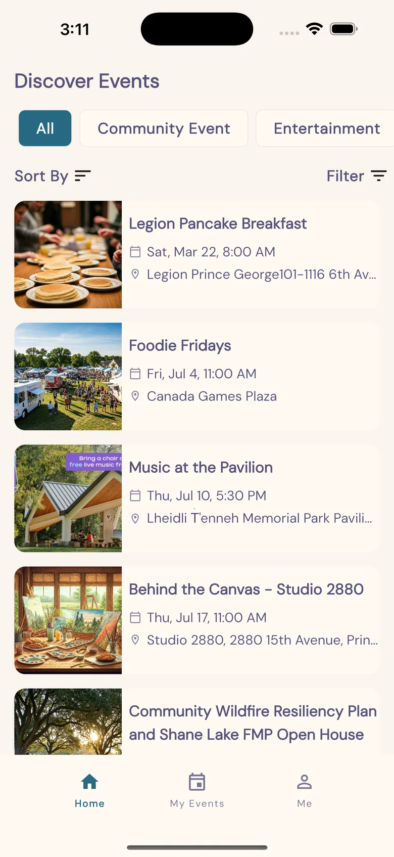 Discover events, filtered by category, with photos, dates and places.